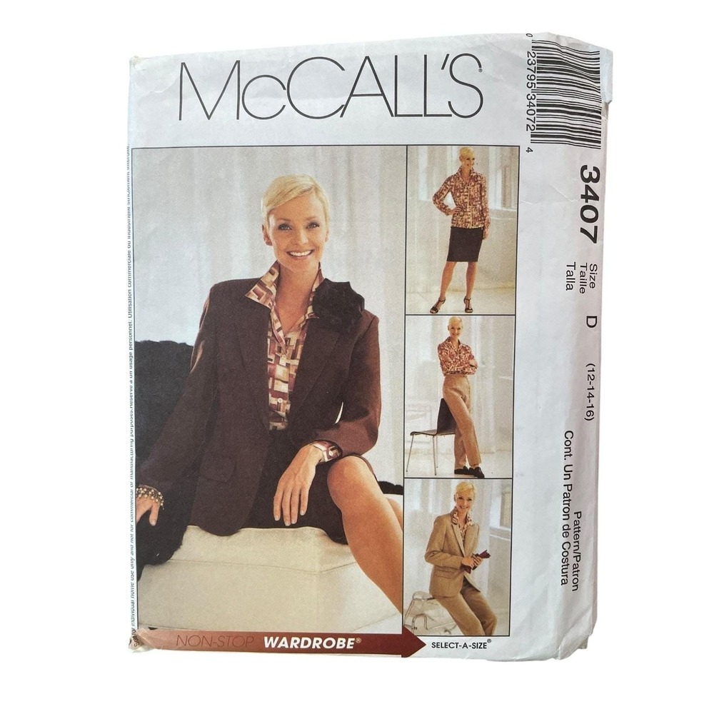 McCall's 3407 Misses Wardrobe Jacket Dress Blouse Skirt Pants Size D (12-14-16)